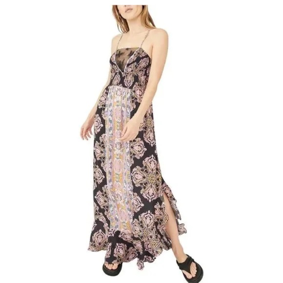 NWT Free People That Moment Boho Print Maxi Dress in Black Combo sz XS - Picture 3 of 4